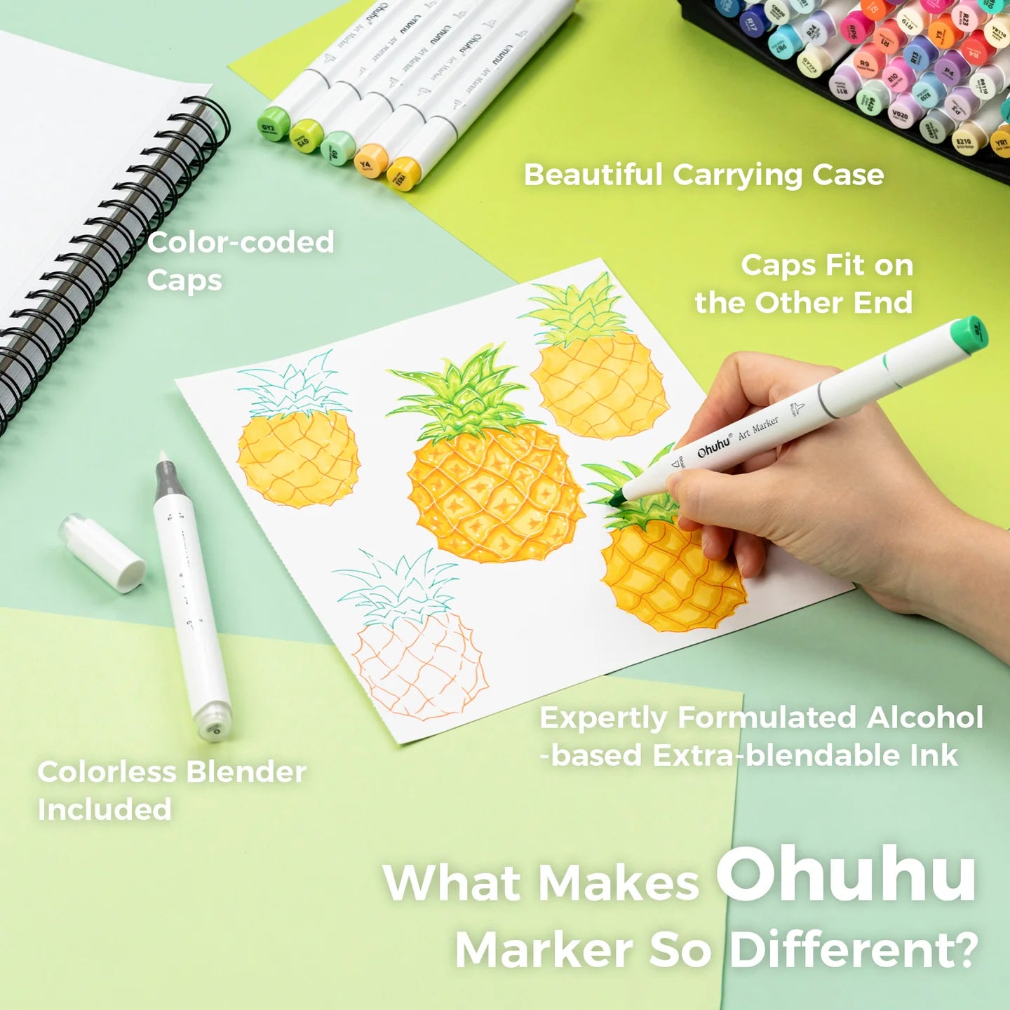 Ohuhu Honolulu 168 Colours Dual Tips Alcohol Art Markers - Brush & Chisel