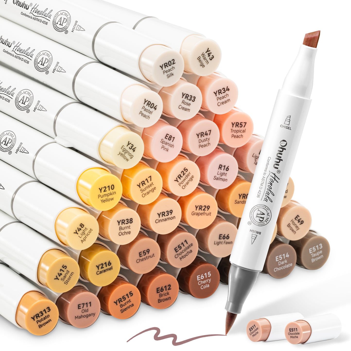 Ohuhu Honolulu 36 Skin Tone Colours Dual Tips Portrait Alcohol Art Markers - Brush & Chisel