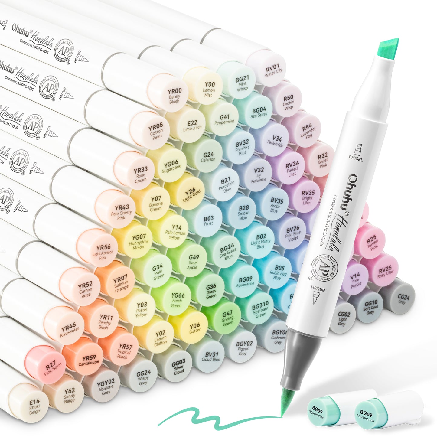 Ohuhu Honolulu 96 Pastel Colours Alcohol Art Markers - Sweetness & Blossoming Brush & Chisel