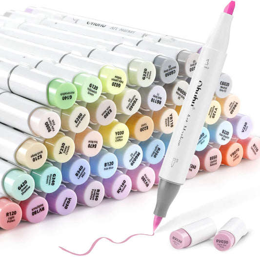 Ohuhu Honolulu B 48 Pastel Colours Dual Tips Alcohol Art Markers - Brush & Fine