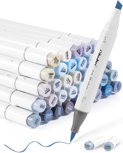 Ohuhu Honolulu 36 Gray Tone Colours Dual Tips Alcohol Art Markers - Brush & Chisel