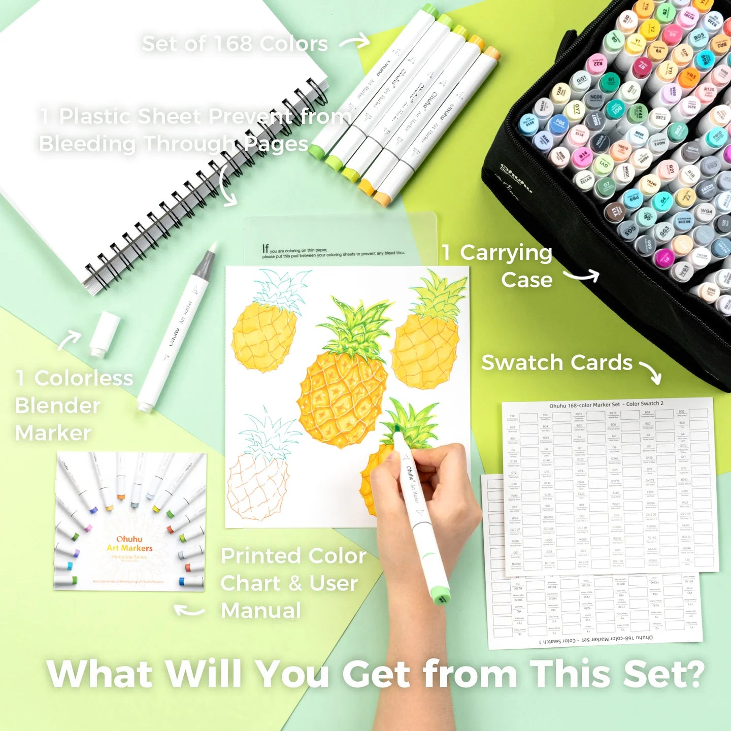 Ohuhu Honolulu 168 Colours Dual Tips Alcohol Art Markers - Brush & Chisel