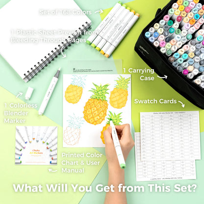 Ohuhu Honolulu 168 Colours Dual Tips Alcohol Art Markers - Brush & Chisel