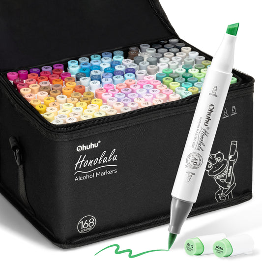 Ohuhu Honolulu 168 Colours Dual Tips Alcohol Art Markers - Brush & Chisel