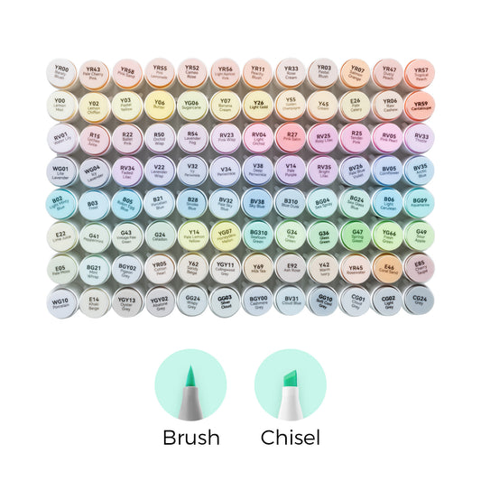 Ohuhu Honolulu 96 Pastel Colours Alcohol Art Markers - Sweetness & Blossoming Brush & Chisel