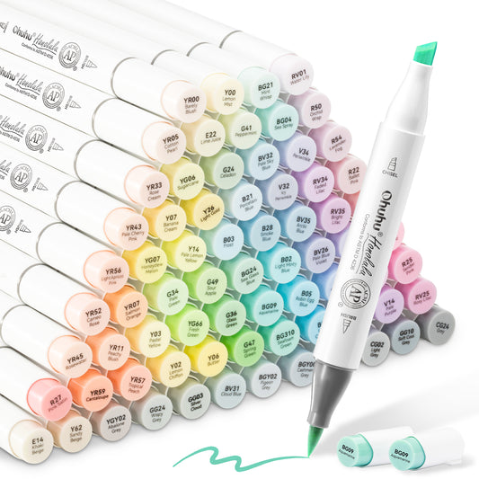 Ohuhu Honolulu 96 Pastel Colours Alcohol Art Markers - Sweetness & Blossoming Brush & Chisel