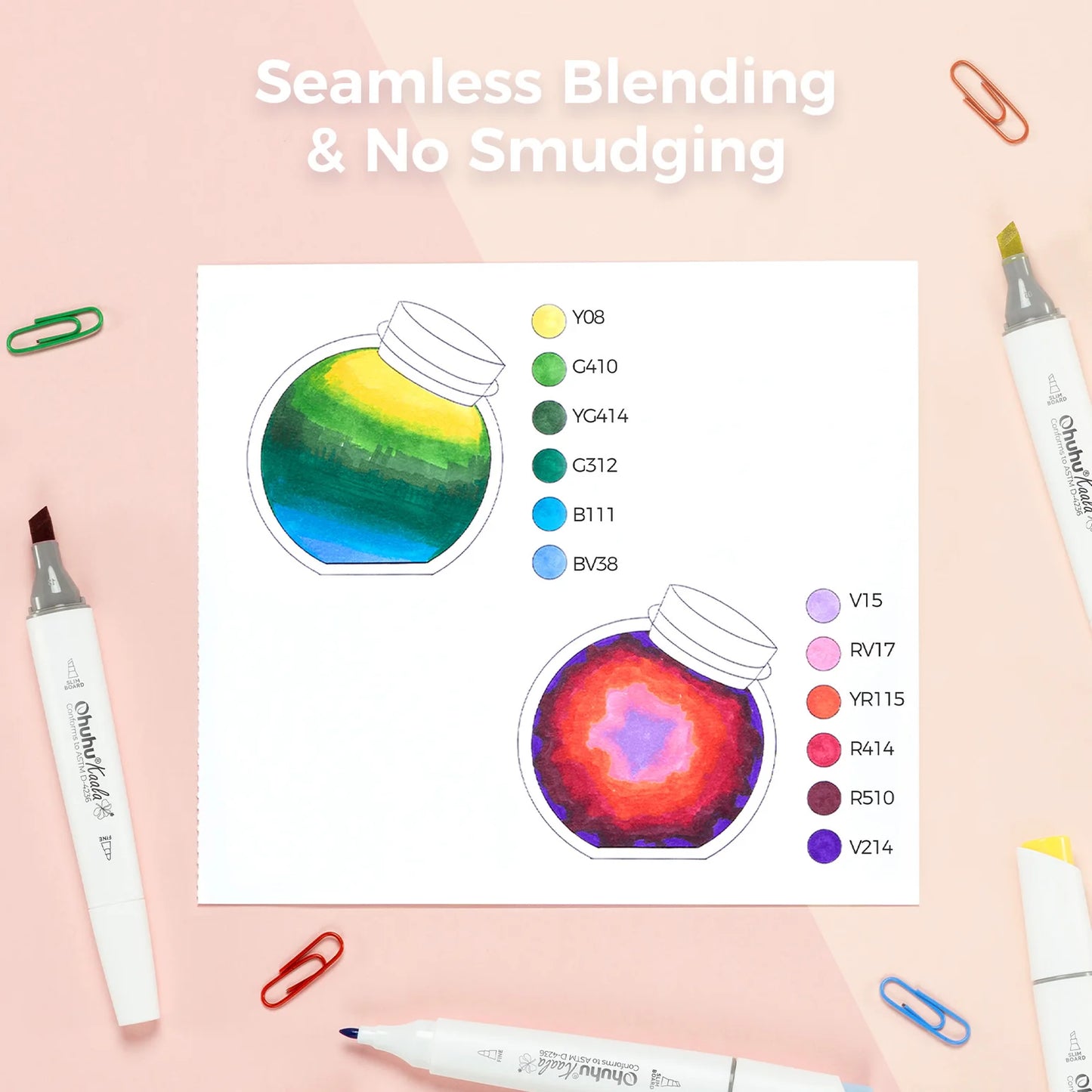 Ohuhu Kaala Slim Broad and Fine Dual Tips Alcohol Art Markers - 24 Basic Colours