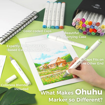Ohuhu Oahu 40 Colours Dual Tips Alcohol Art Markers, Fine & Chisel