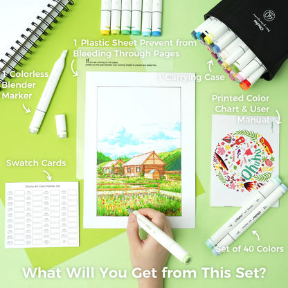 Ohuhu Oahu 40 Colours Dual Tips Alcohol Art Markers, Fine & Chisel