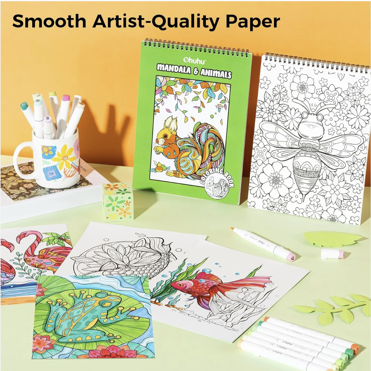 Ohuhu Double-Sided Bleedproof Colouring Book - Mandala & Animals