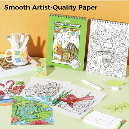 Ohuhu Double-Sided Bleedproof Colouring Book - Mandala & Animals