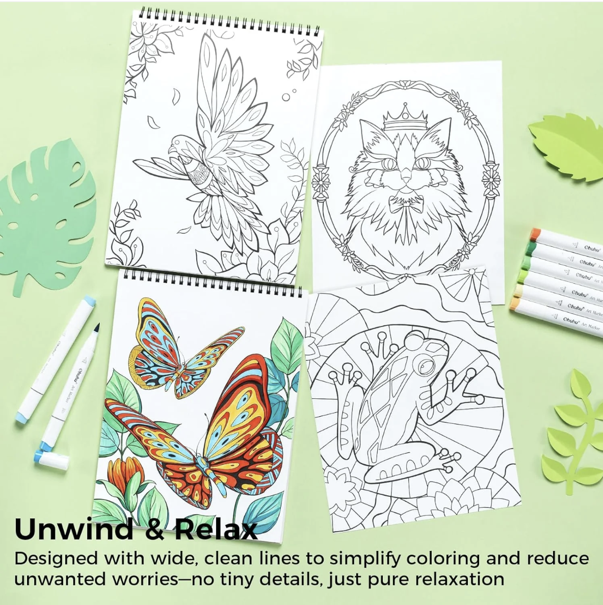 Ohuhu Double-Sided Bleedproof Colouring Book - Set of 4 Books