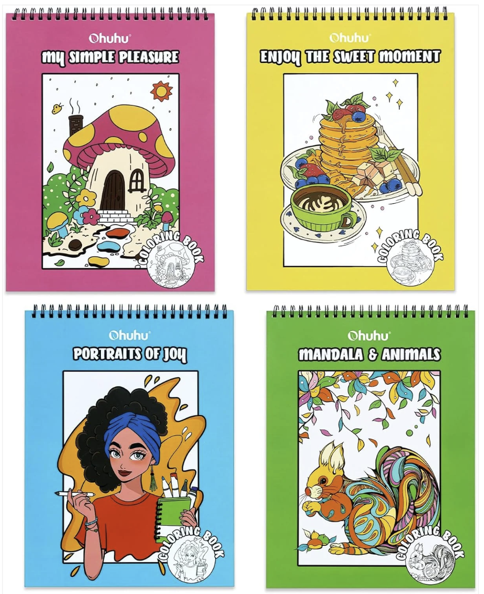 Ohuhu Double-Sided Bleedproof Colouring Book - Set of 4 Books
