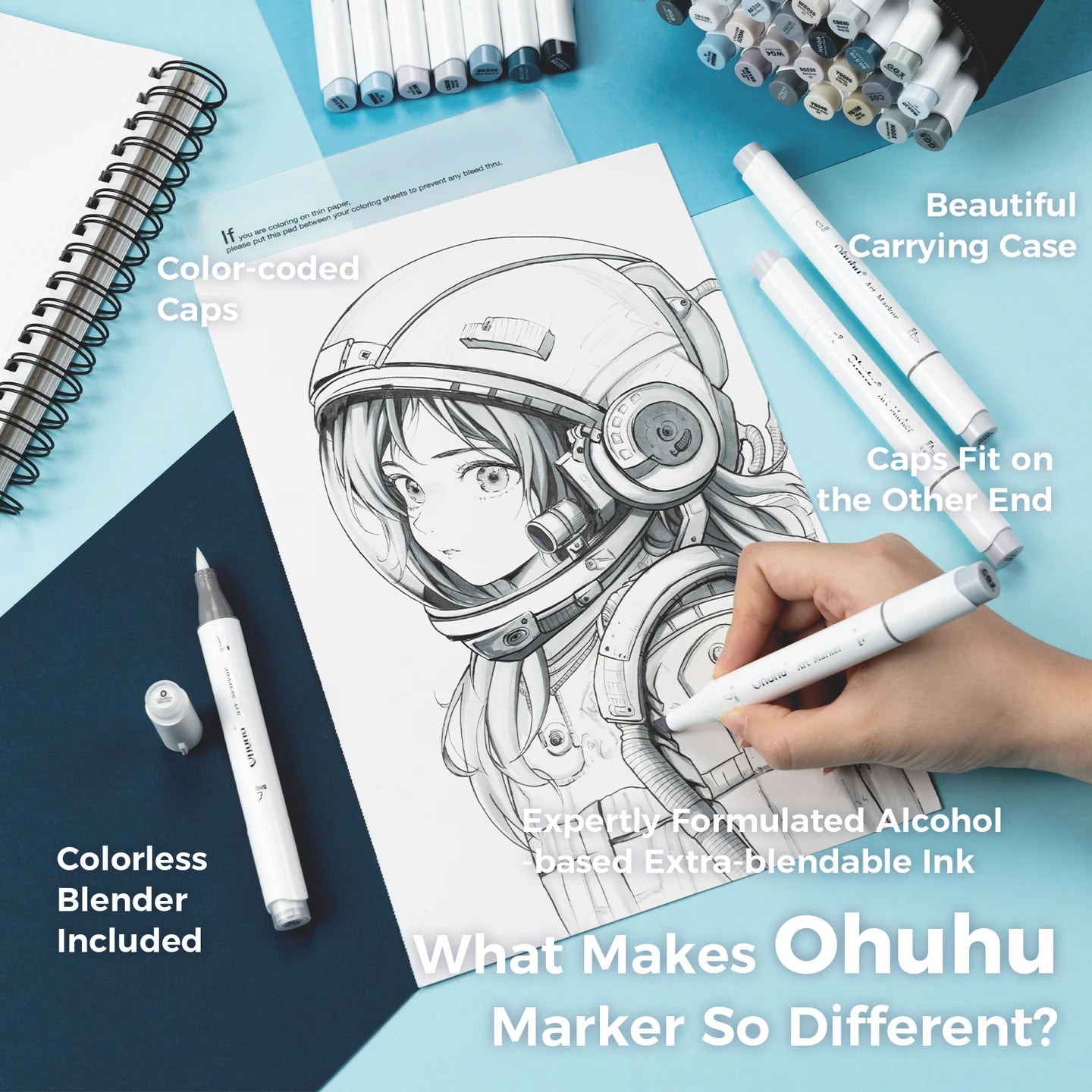 Ohuhu Honolulu 36 Gray Tone Colours Dual Tips Alcohol Art Markers - Brush & Chisel