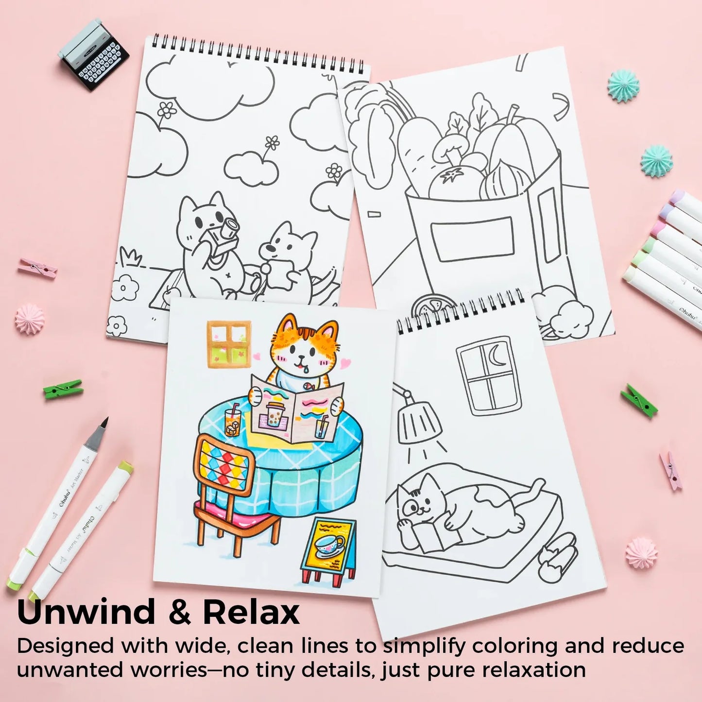 Ohuhu Double-Sided Bleedproof Colouring Book - Set of 4 Books