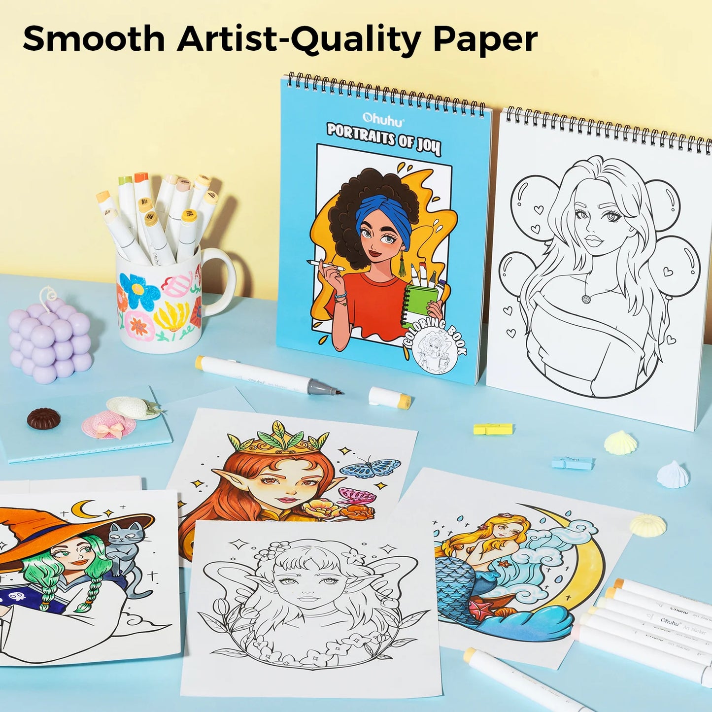 Ohuhu Double-Sided Bleedproof Colouring Book - Portraits